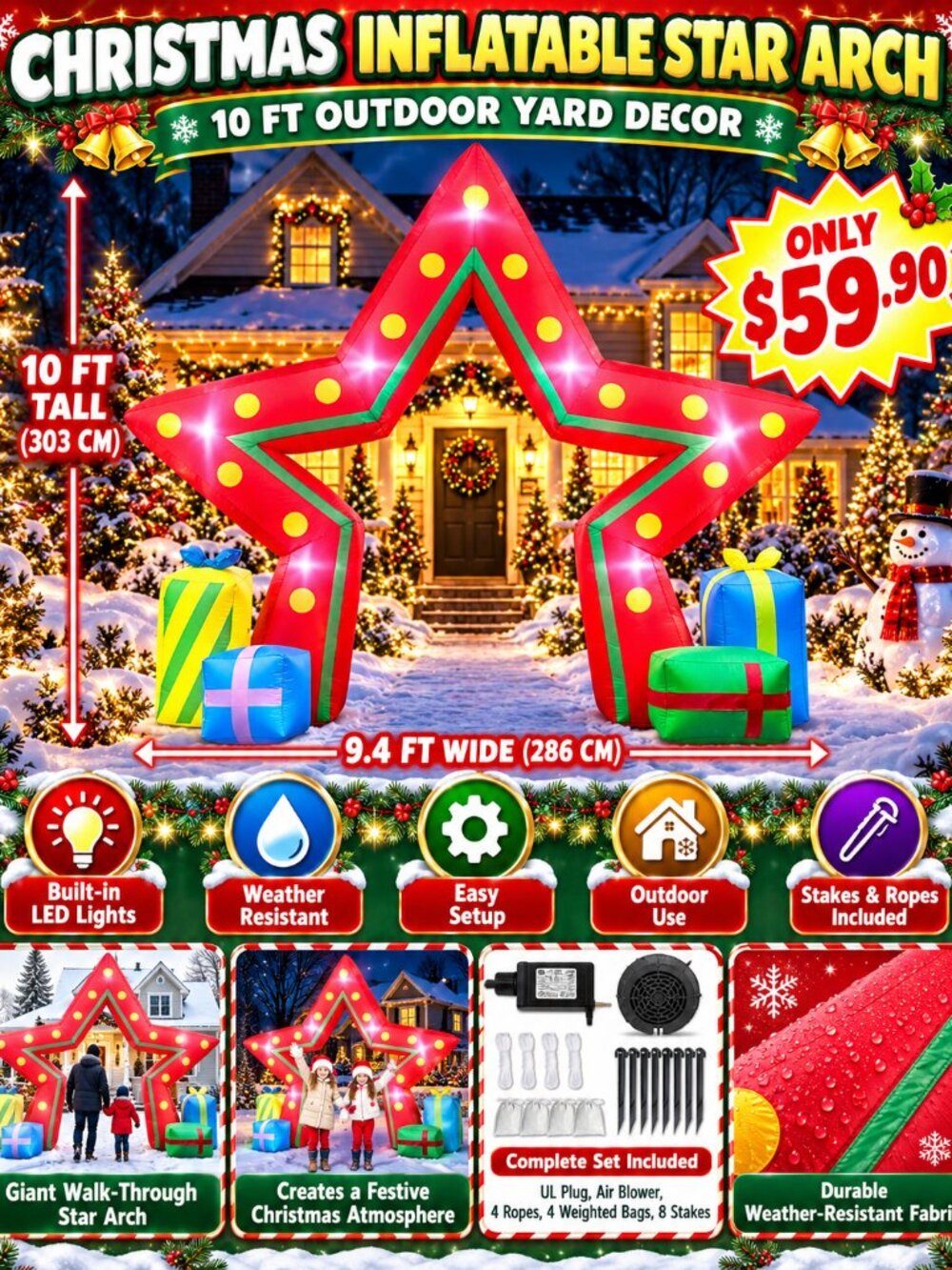OurWarm - 10ft Inflatable Christmas Decoration for Outdoor